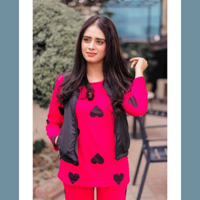 Heart print Half Sleeves Night Suit for her