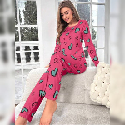 Hearts Print Full Sleeves T-shirt With Hearts Trouser Suit
