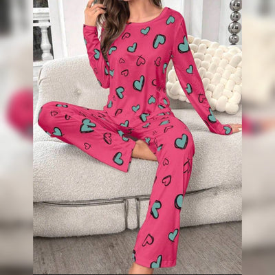 Hearts Print Full Sleeves T-shirt With Hearts Trouser Suit