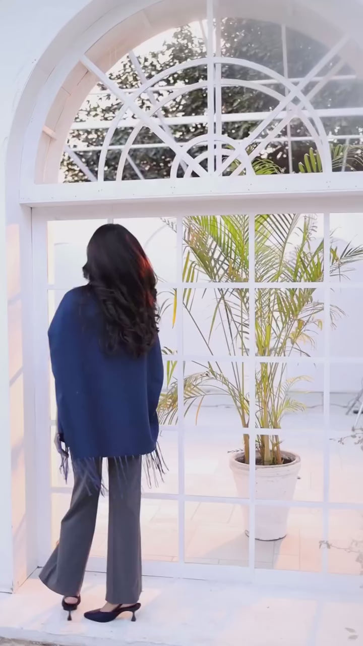 Fleece Poncho & Denim Jeans Winter Outfit Set