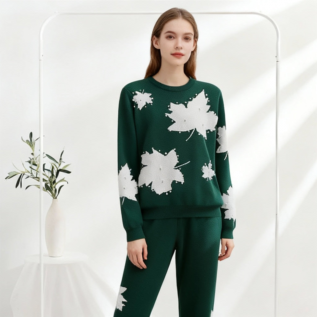 Printed Pearls Work Style 2-Pcs Winter For Her