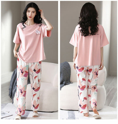 Pink Printed Half Sleeves Night Suit